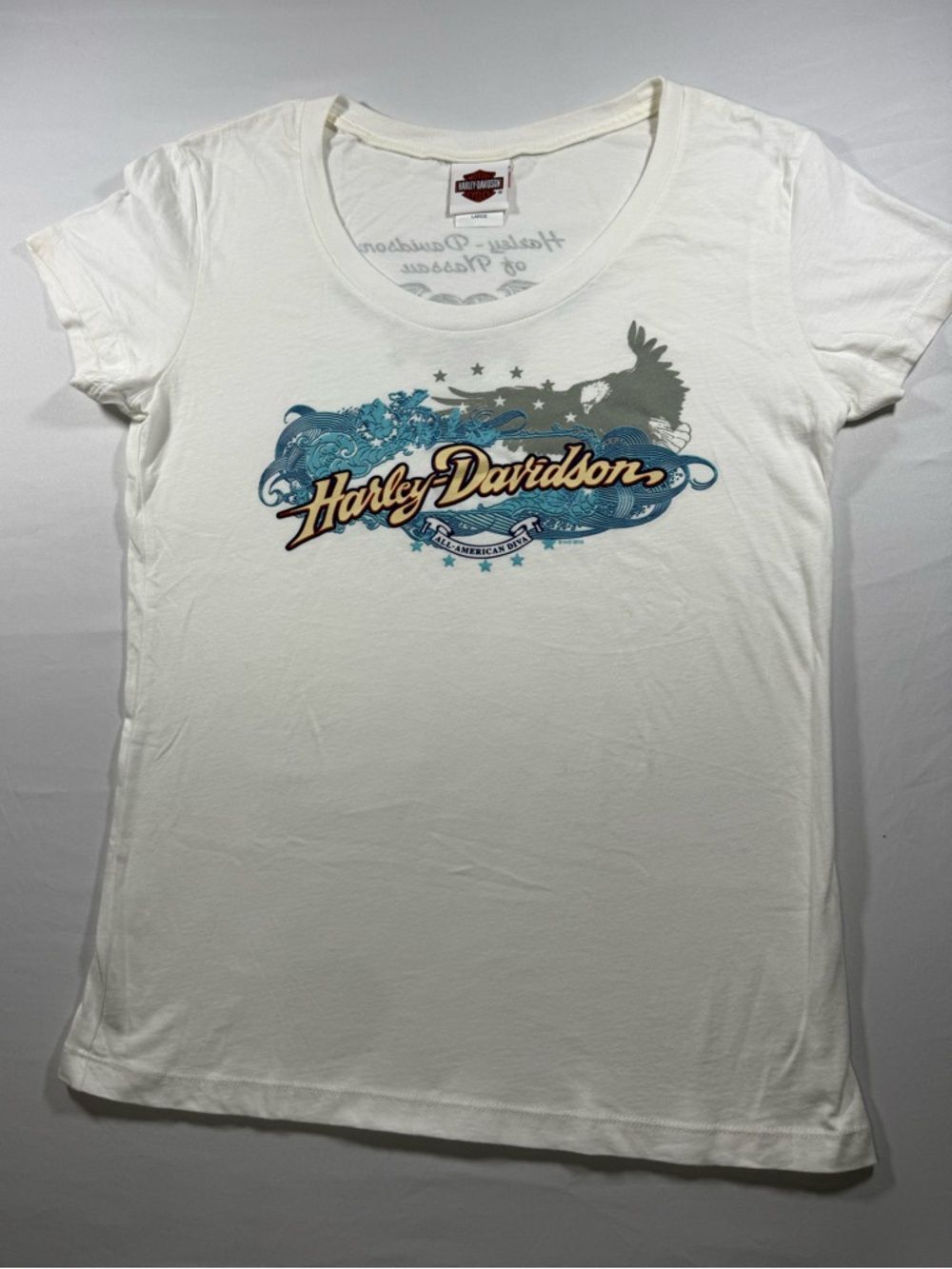Vtg 2010 Harley Davidson Nassau Bahamas Shirt Women's L White All American Diva